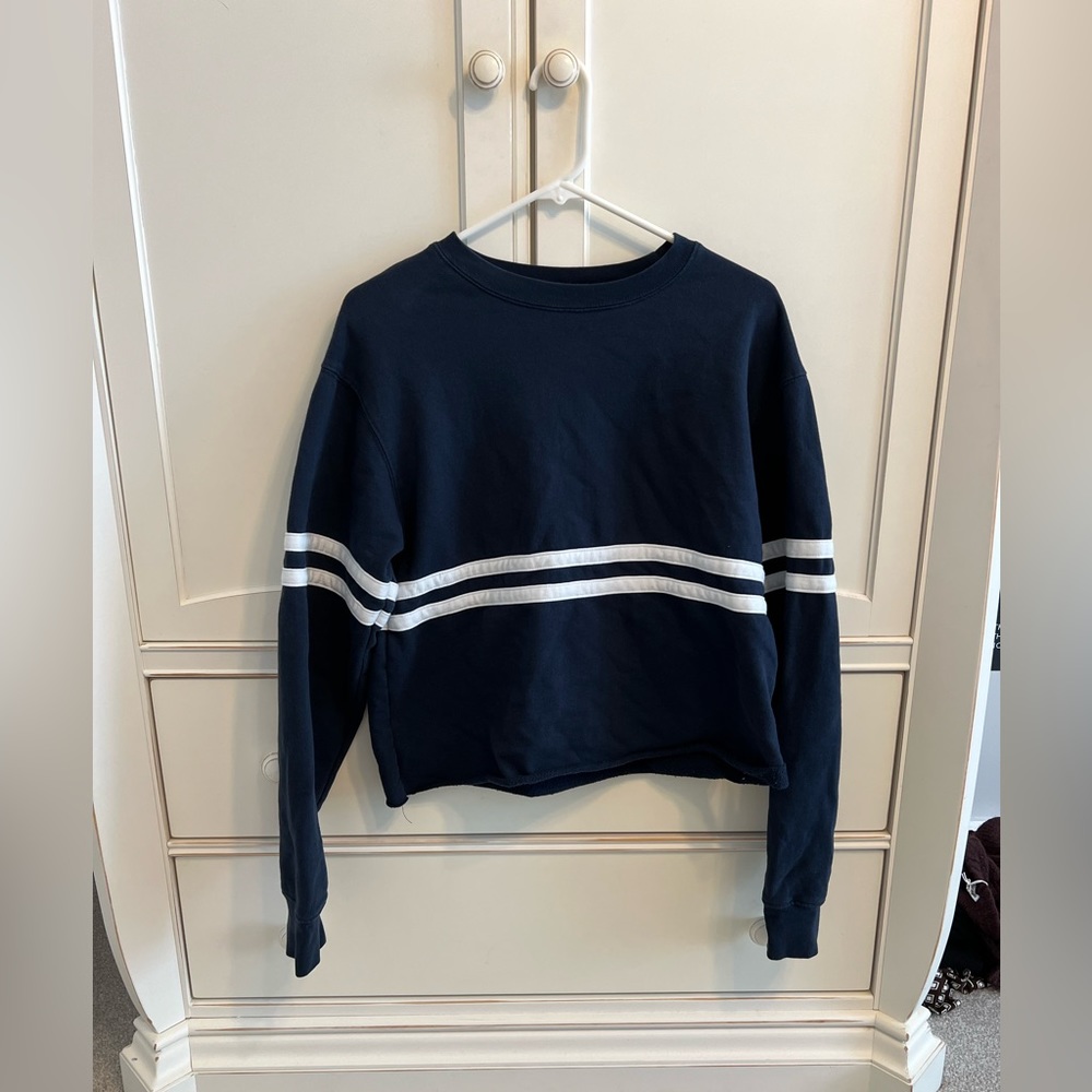 Brandy Melville Navy Stripped Cropped Sweatshirt